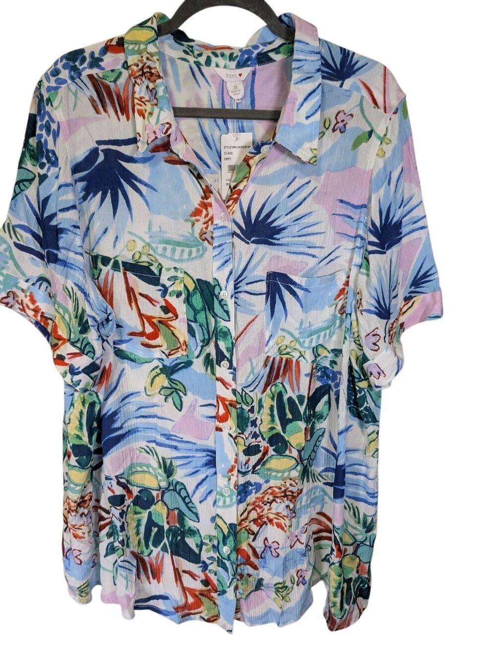 NWT Intro Women's Multi Color Button Up Blouse Women's 3X